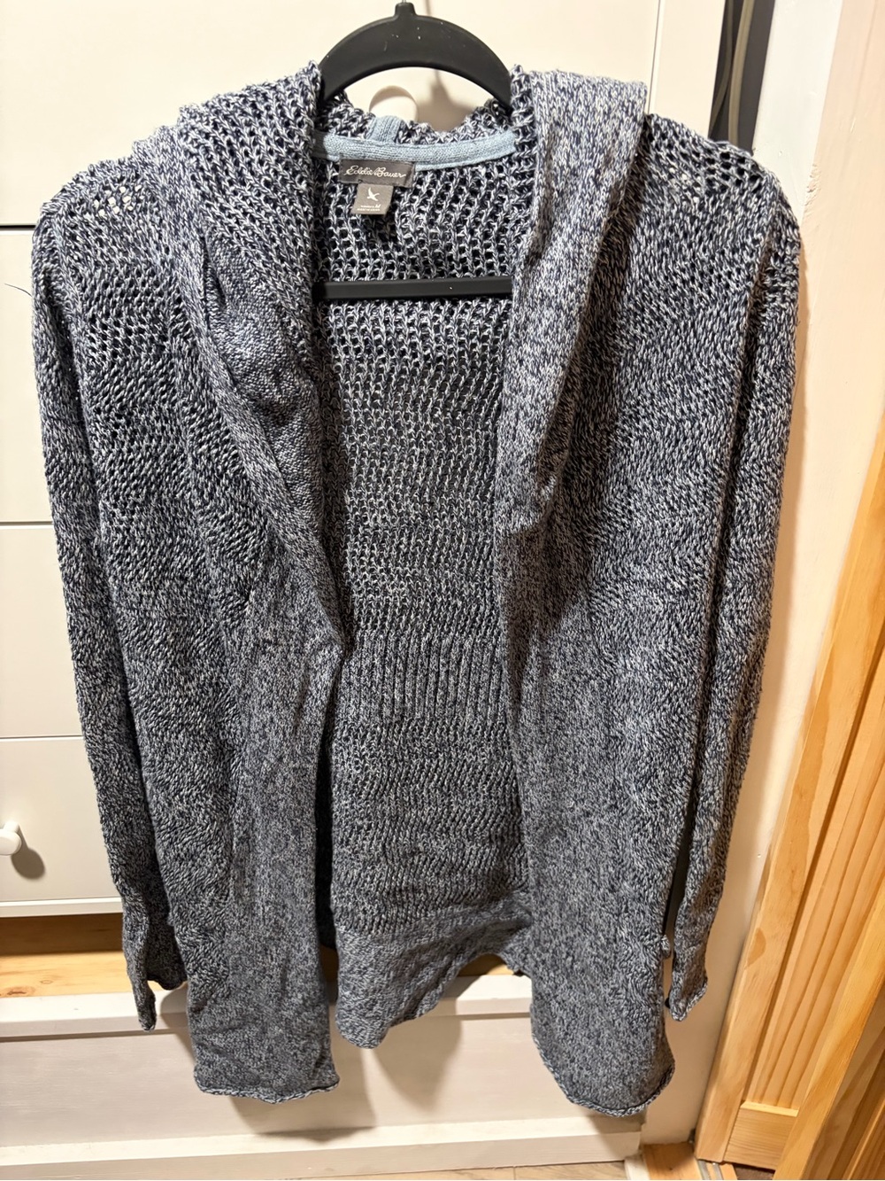 Eddie Bauer Gray Marled Hooded Open Cardigan - Medium